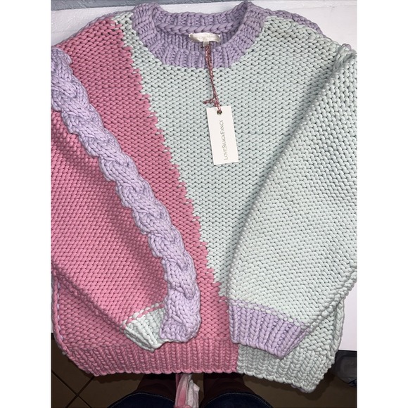 LoveShackFancy ISAIAH PULLOVER Candy Rainbow Pink Lilac Blue Sweater‎ Size L-NWT - Picture 5 of 8